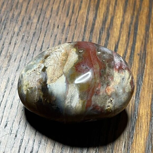 Ocean Jasper palm stone crystal natural druzy orbicular orbs red jelly white yel - Picture 3 of 14